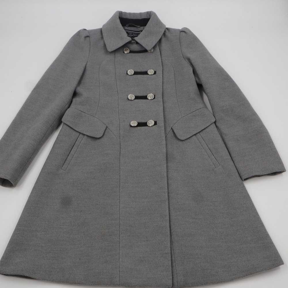 Rothschild Tailored Coat Kids Size 7/8 Grey Wool Blend Silver Crest Buttons